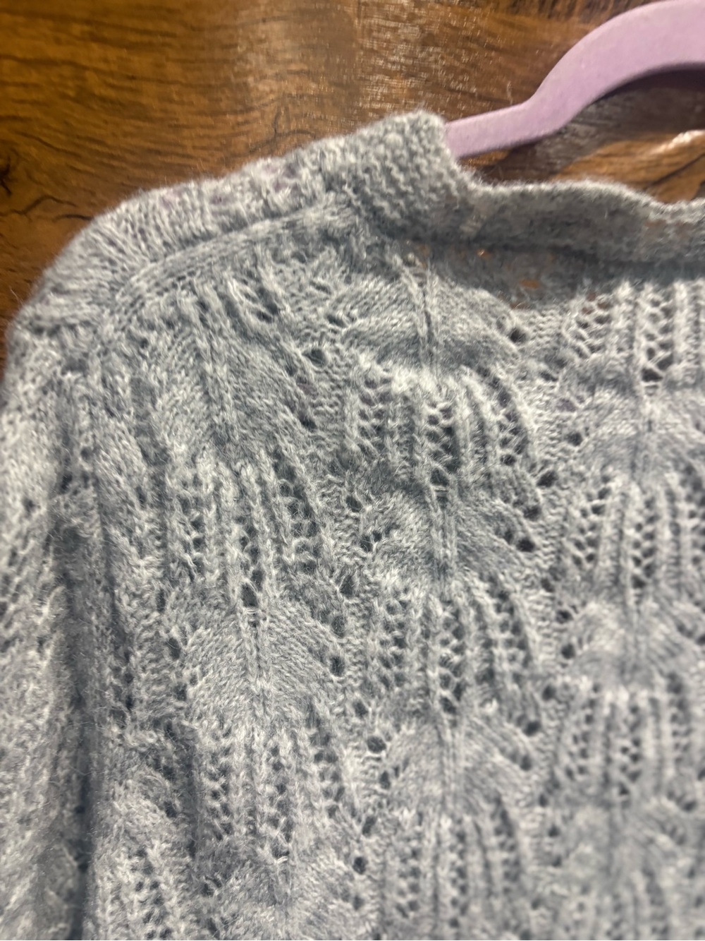 Sundance Scallop V-Neck Light Gray Cable Cardigan - Picture 8 of 9